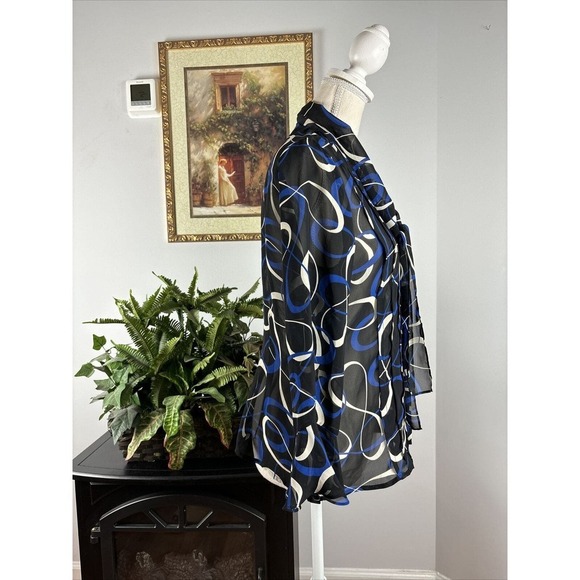 Chaps Women’s Long Bell Sleeve Top Size M See-through Pleated Multicolor - Picture 5 of 10